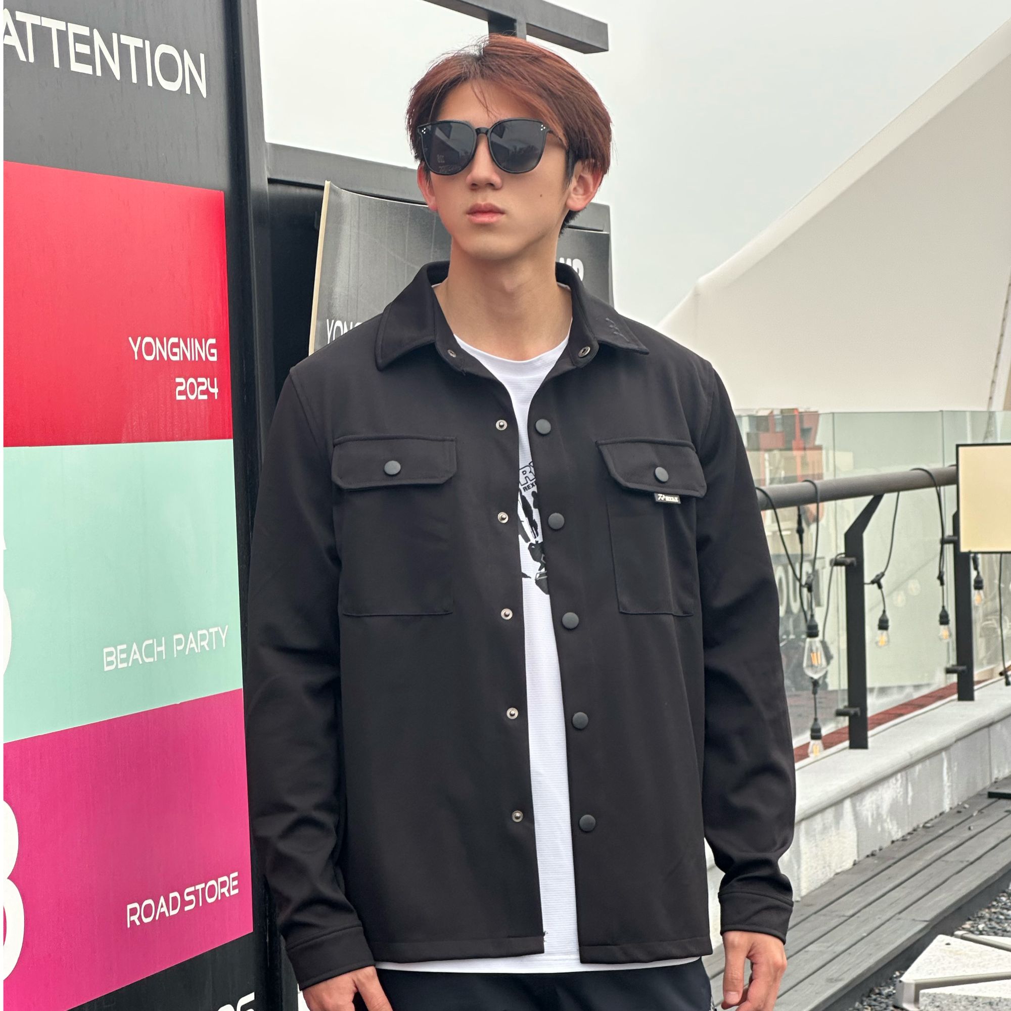 A24-059春秋商务休闲潮流正装上衣翻领黑色外套男士韩版衬衣男款