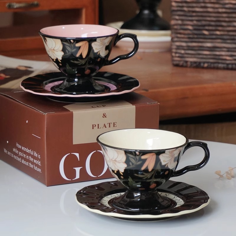 高颜值法式复古陶瓷咖啡杯碟套装百情侣对杯下午茶杯水杯杯子陶瓷
