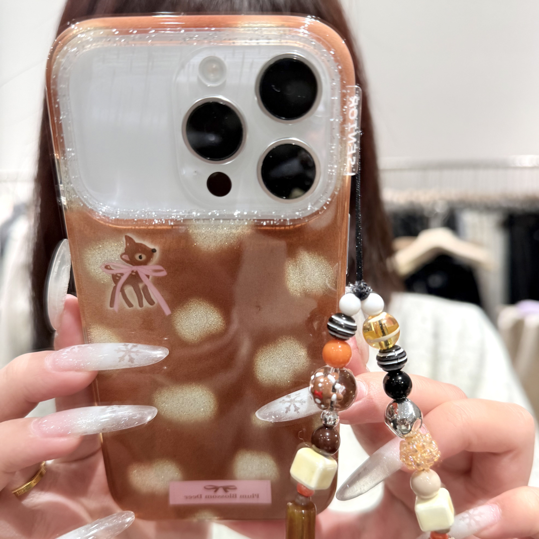 韩系棕底闪粉小鹿适用苹果17promax手机壳16Pro防摔少女心15/14壳