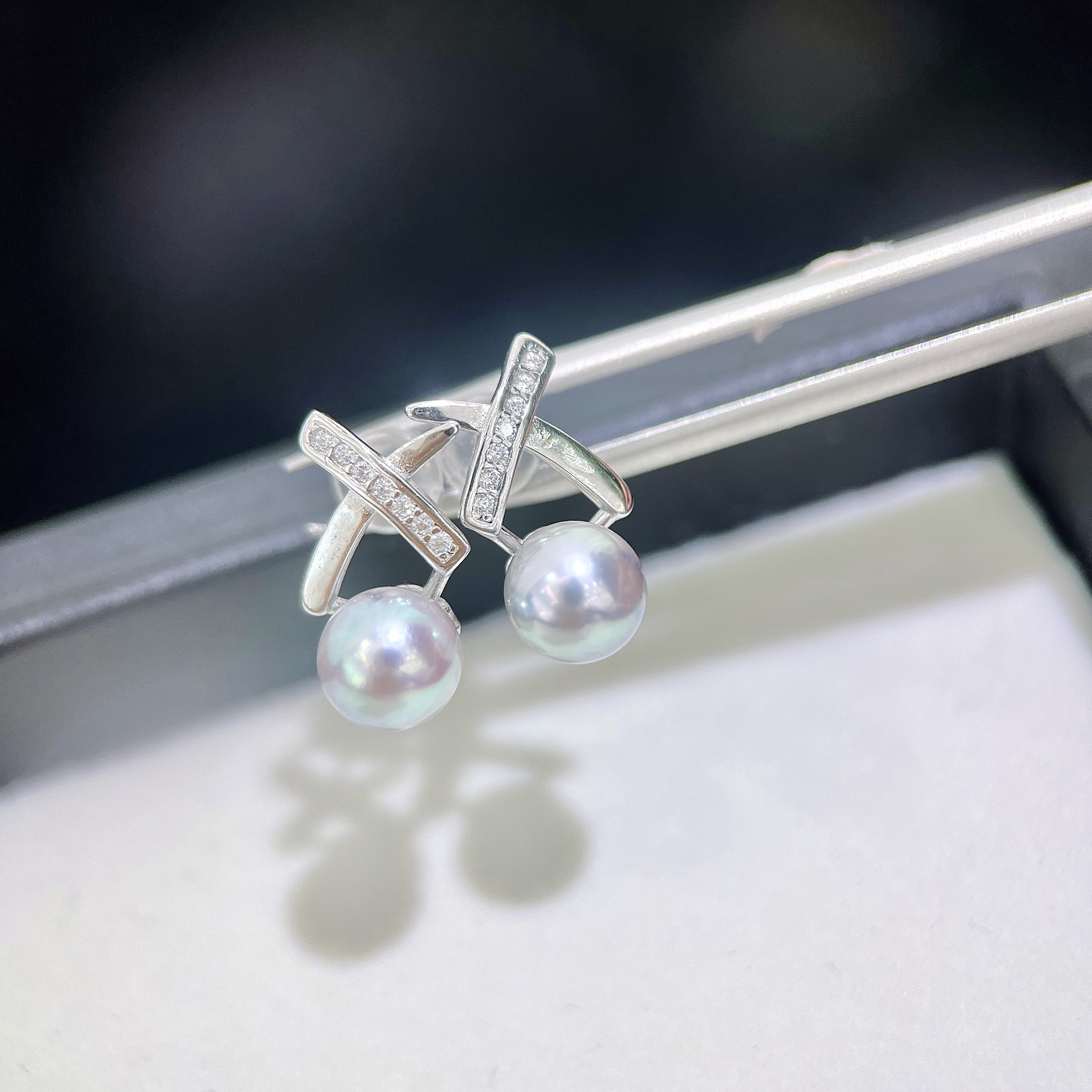 【珍珠甄选】海水真多麻设计款耳钉 7-8 S925银 S267