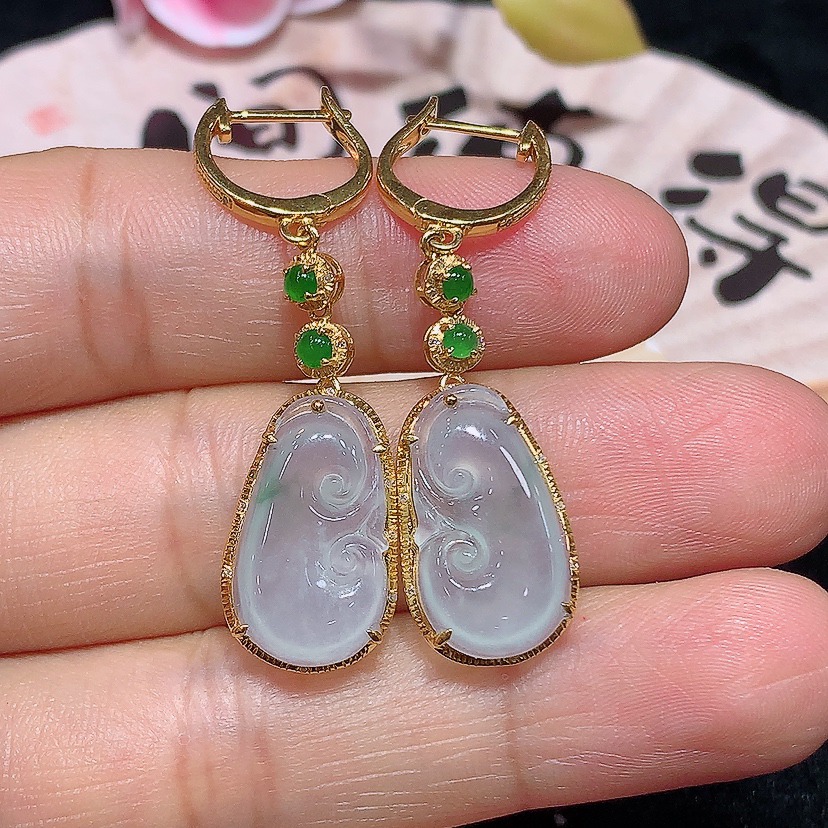 18k金天然A货翡翠如意耳扣经典时尚气质百搭款