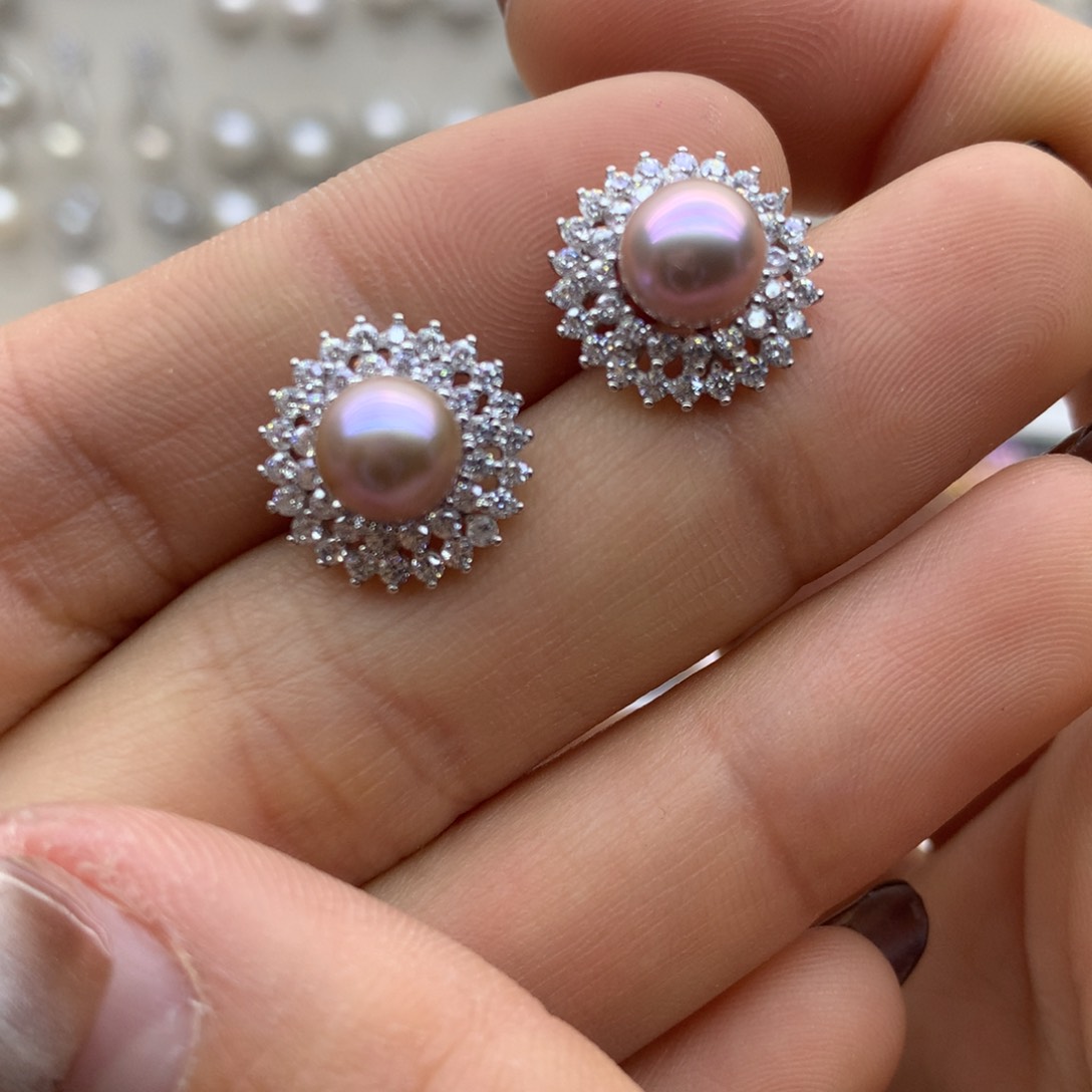 淡水珍珠耳饰银S925镶嵌