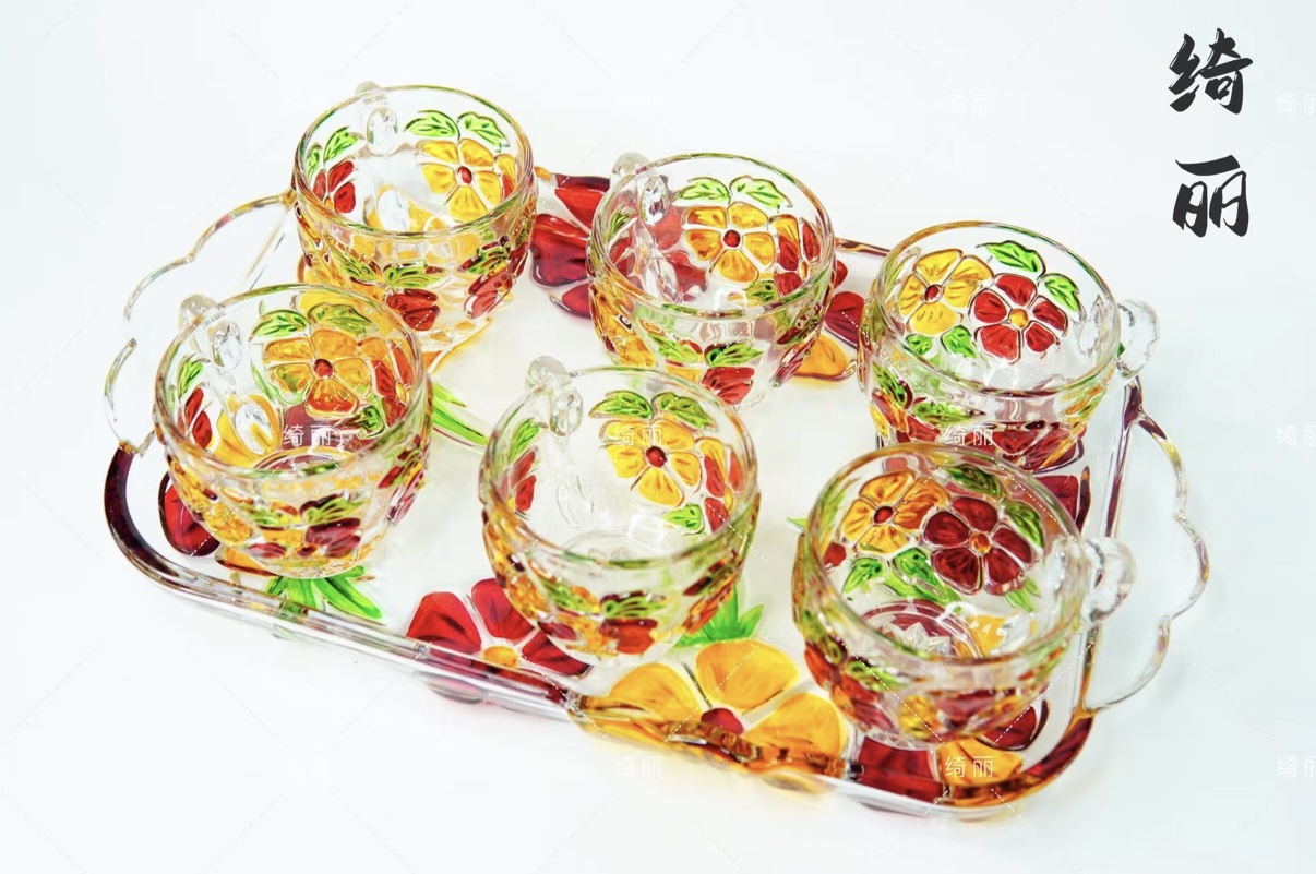 拍一发七-轻奢国潮高档格桑花杯具套装带托盘创意水杯黄花套装