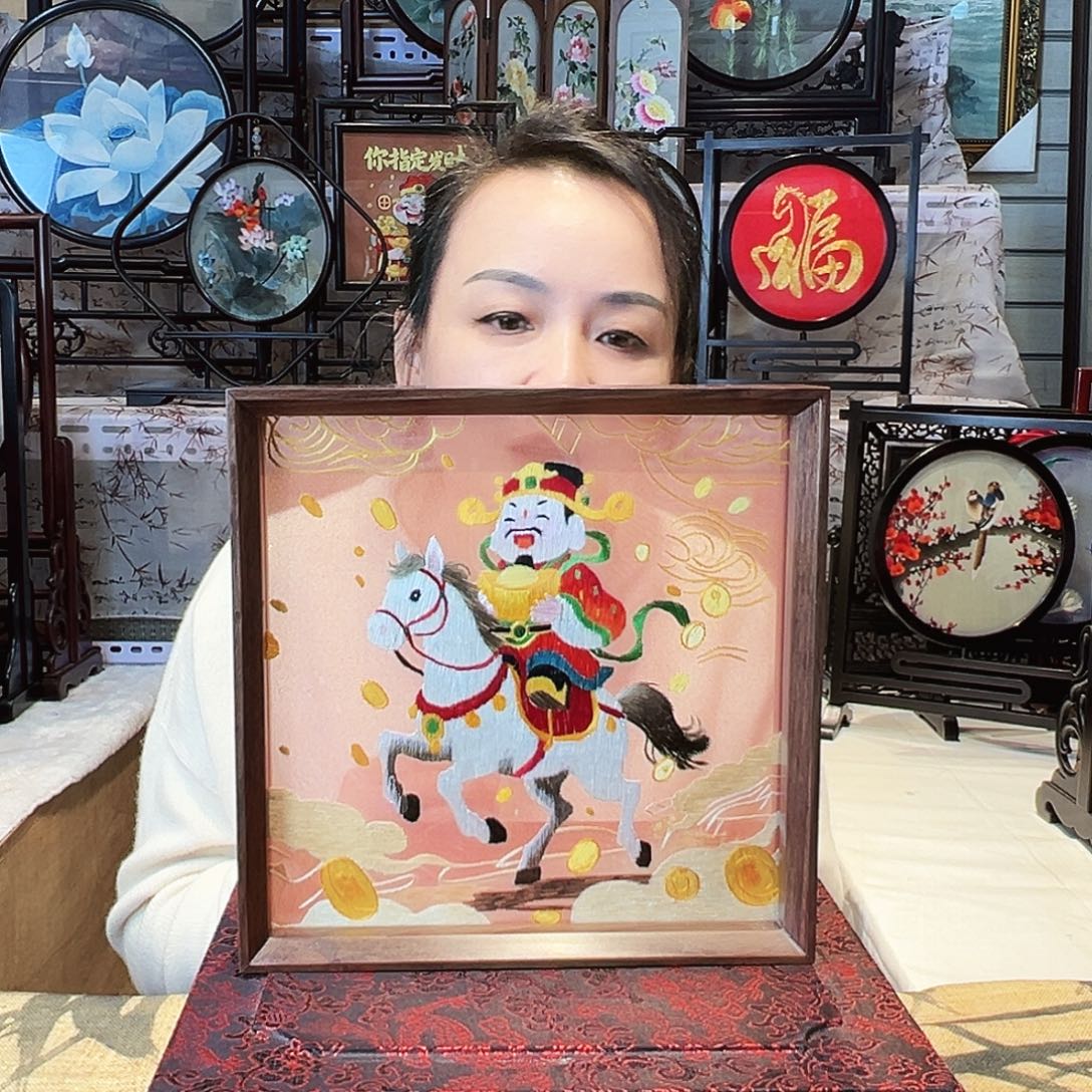 织绣苏绣摆台胡桃木手工双面