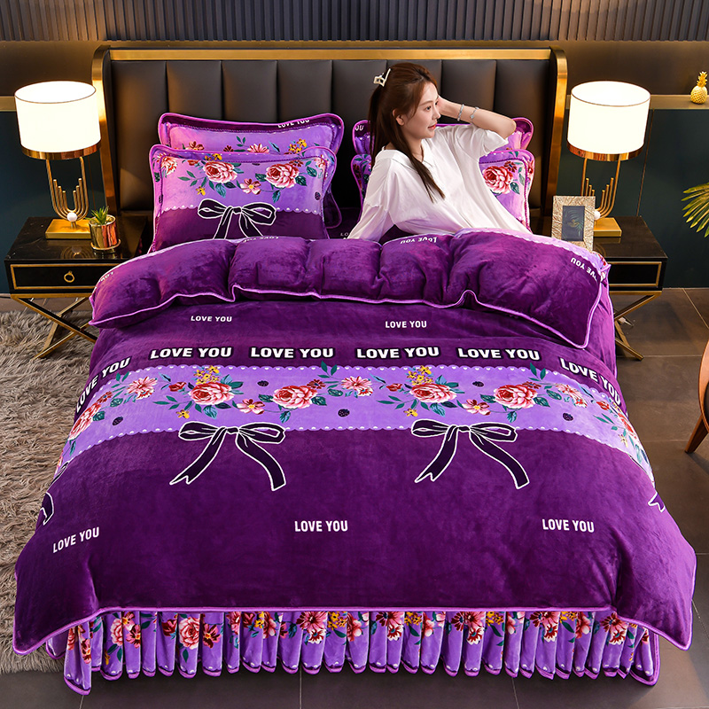 8-9斤加厚牛奶绒四件套双面绒抗静电柔软亲肤单人双人公主风床品