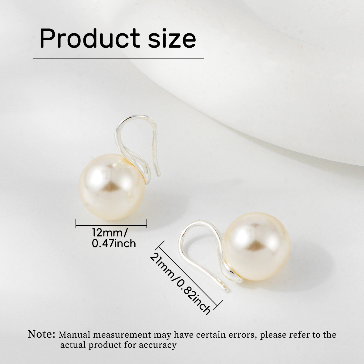 925银仿珍珠耳饰 A0342暖白色银色高跟耳钉12mm（无礼盒）