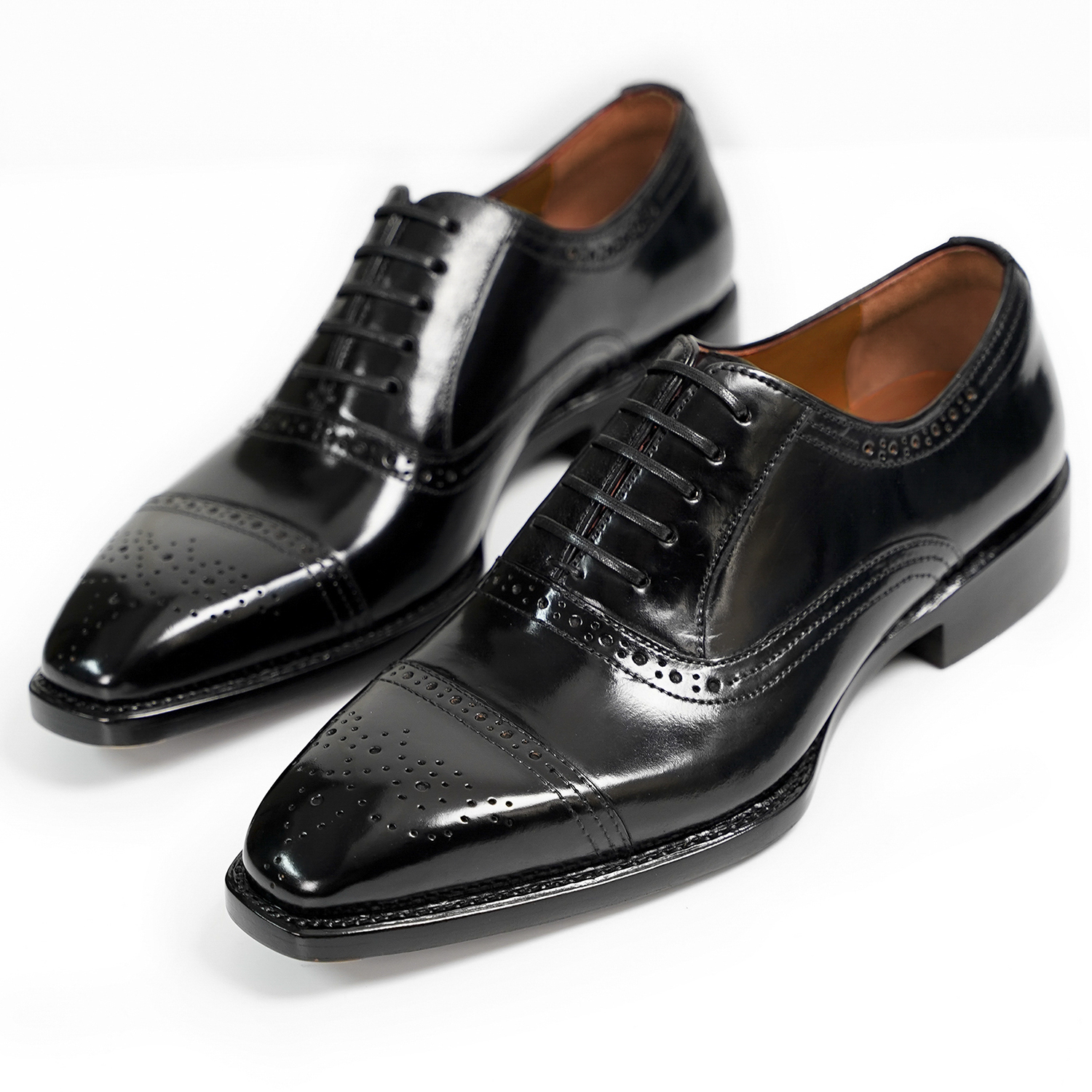 意大利进口马臀皮英伦风方头商务雕花片平跟皮鞋固特异布洛克男鞋