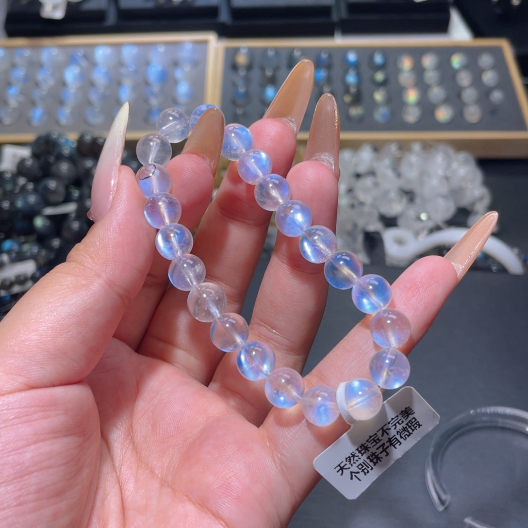 星***璨未镶嵌长石手链蓝月光手链8.6mm