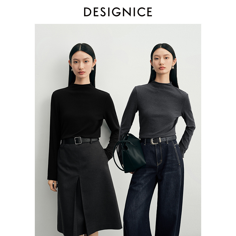 【会员专享】迪赛尼斯通勤气质百搭正肩修身半高领毛针织衫