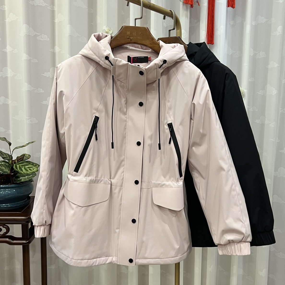 胖人坊大码冲锋衣棉服4806 衣长73