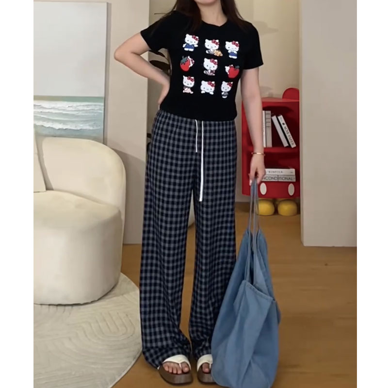 【现现专场】女装夏季格子直筒休闲裤大码胖mm韩版独特超好看裤子