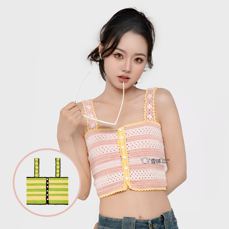 雪球diy手工编织水苏蕾丝果味吊带材料包针织棉线纽扣背心毛线勾