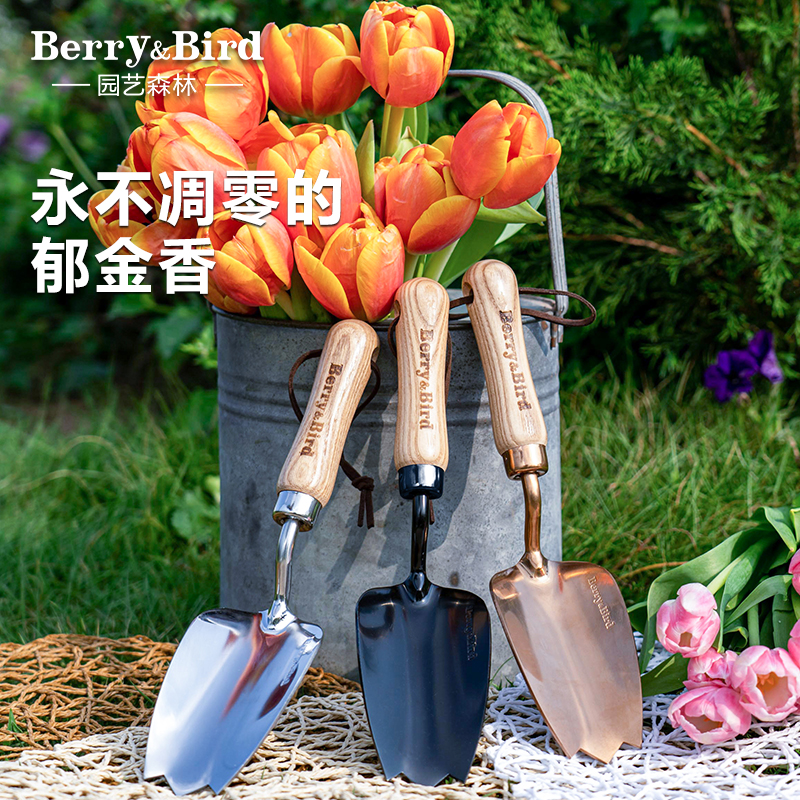 Berry&Bird园艺森林郁金香小手铲子养花种移植换盆翻土肥不锈钢