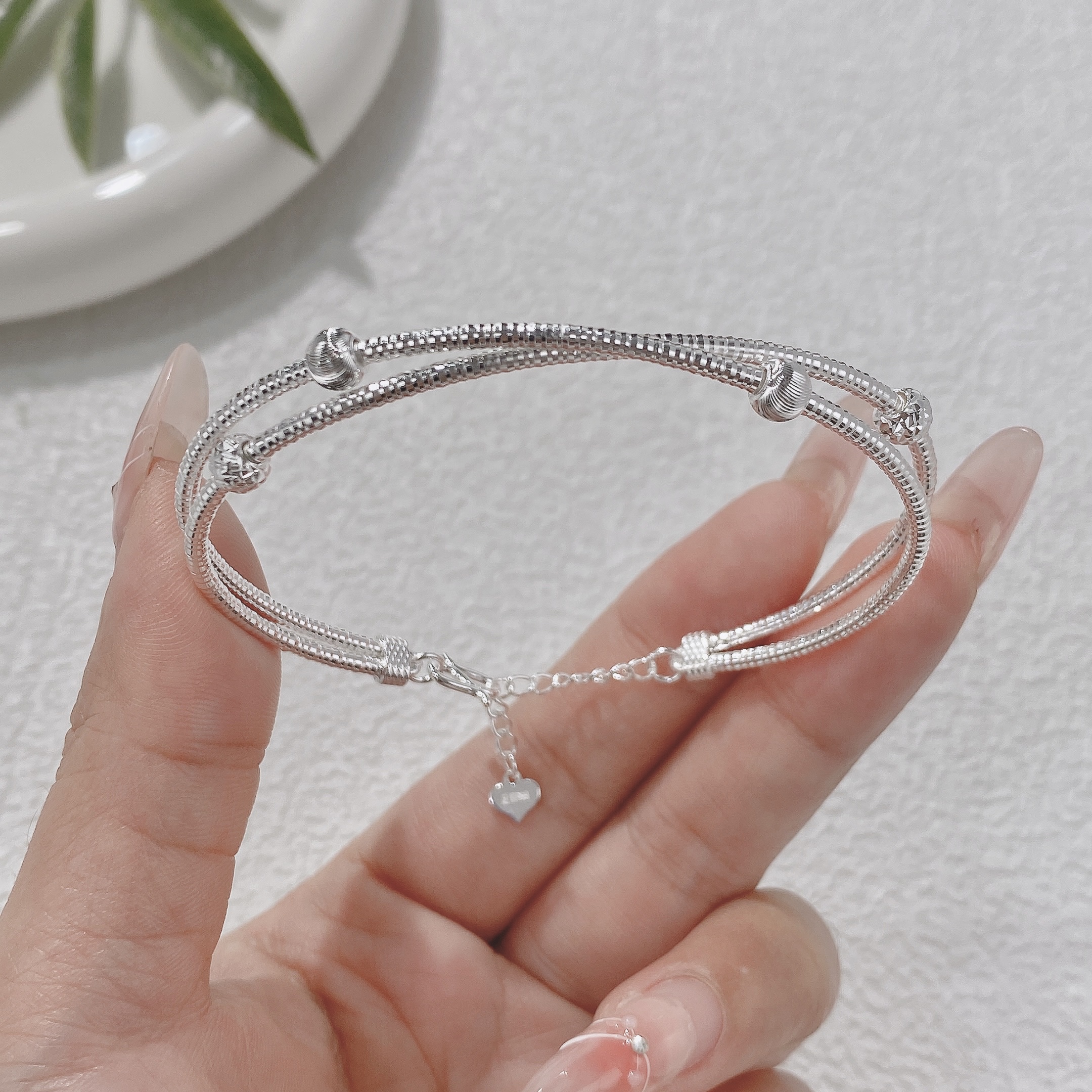 足银手镯 足银999双圈精致手链（80斤-125斤可戴）