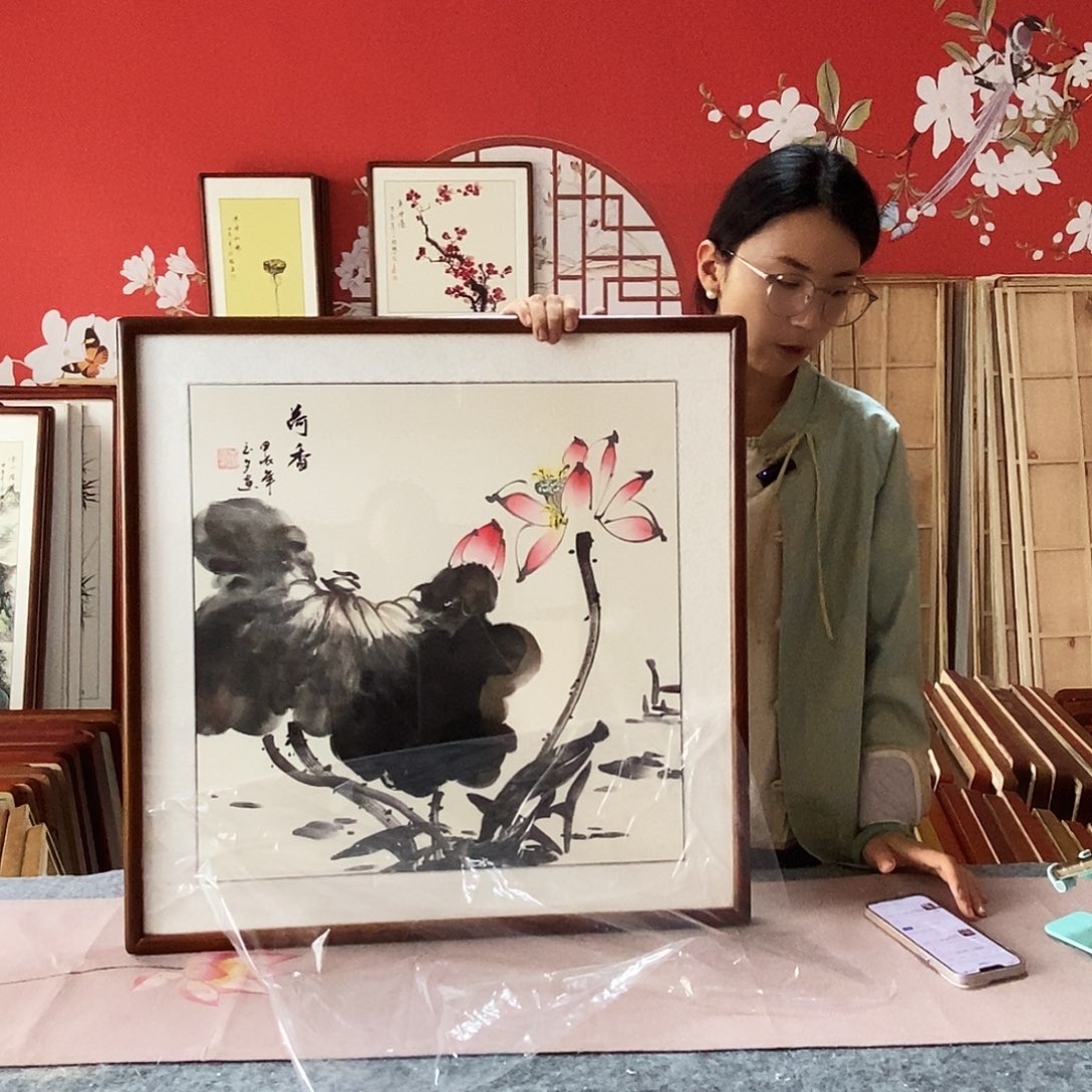 国画手写手绘带框包邮62✖️62国画作品