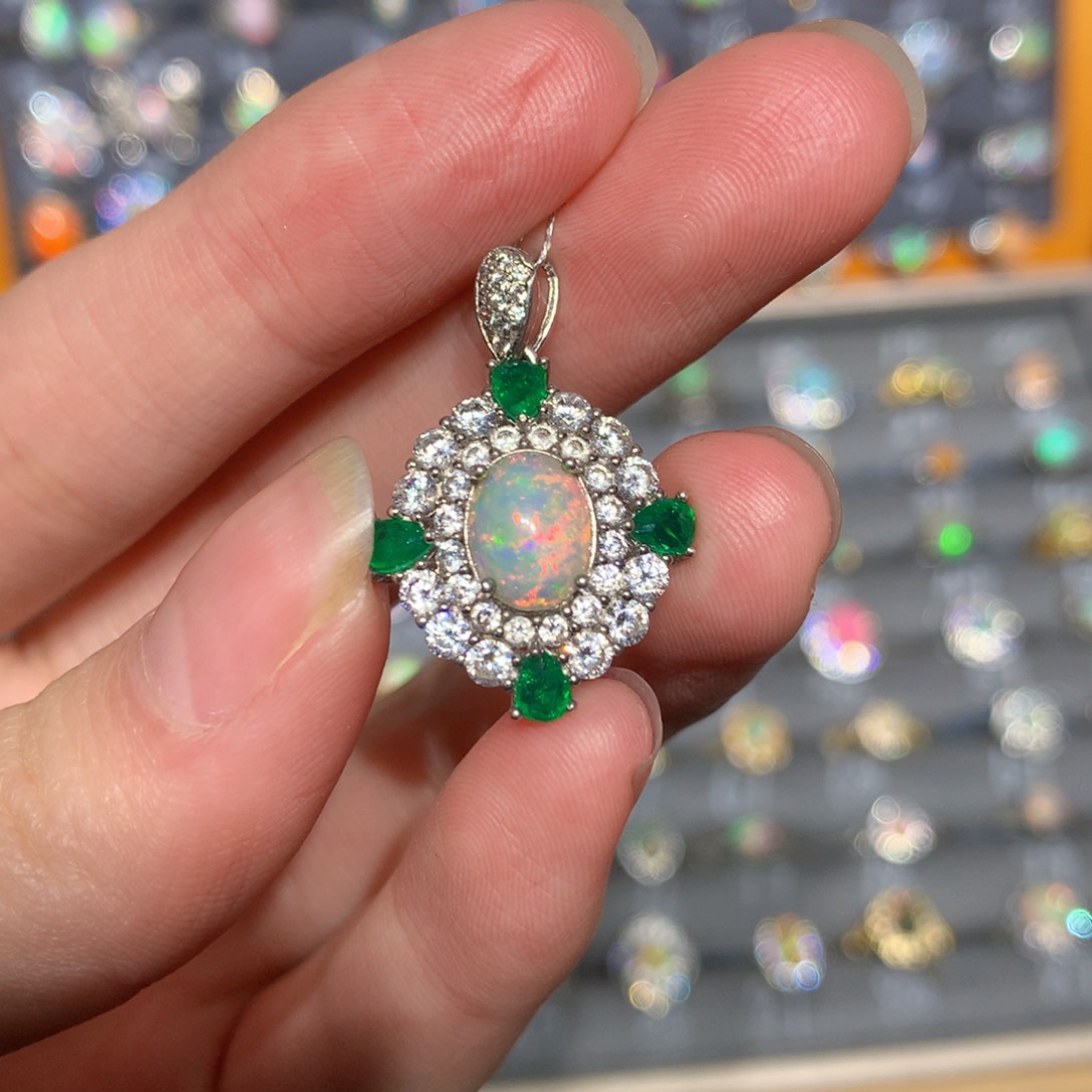 银S925镶嵌欧泊吊坠t