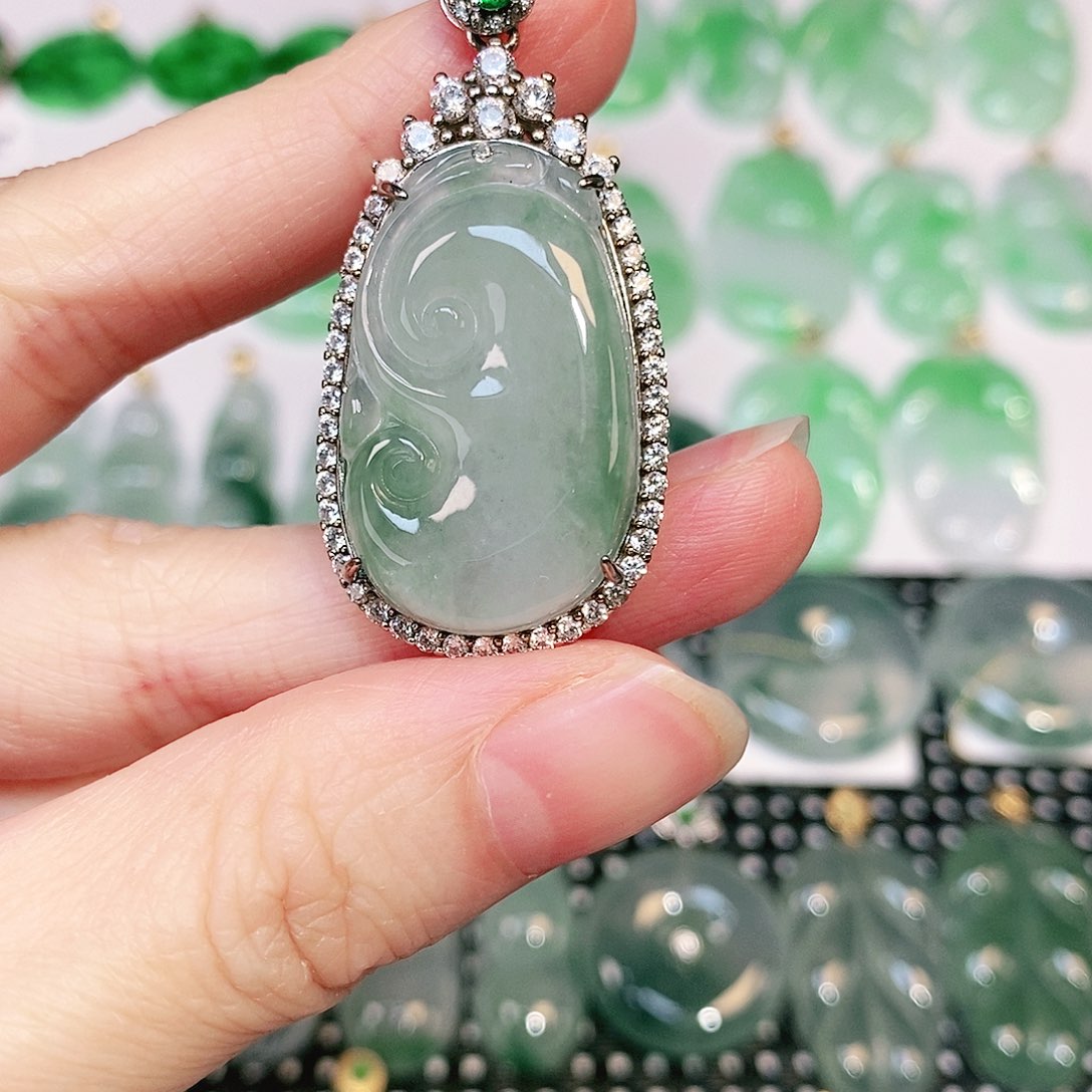 翡翠吊坠(不含链)银S925镶嵌