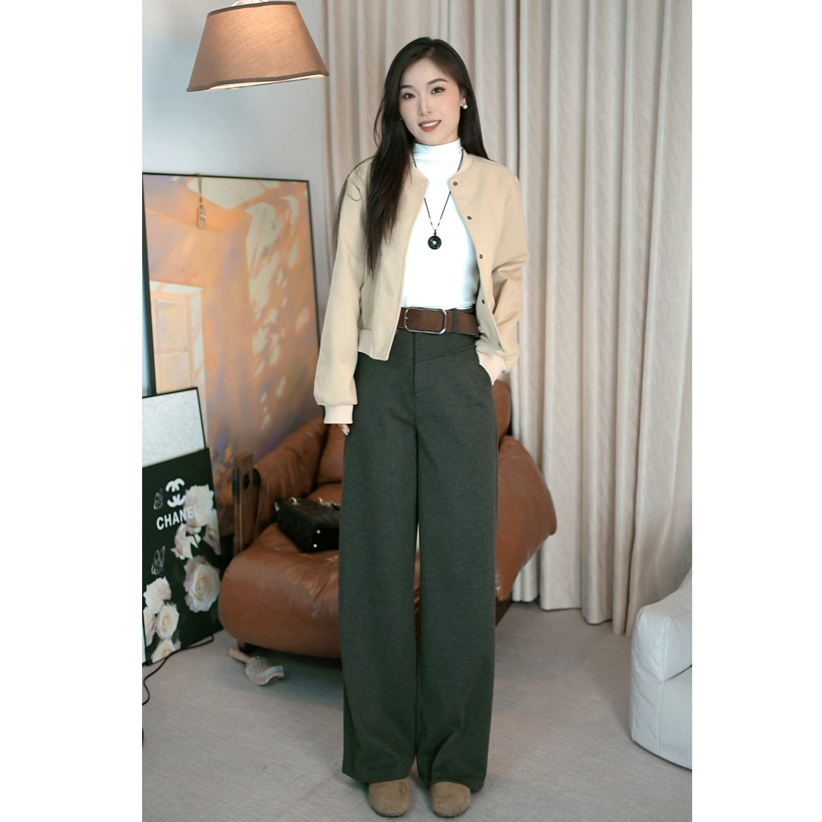 高级感气质毛呢西装裤女秋冬新款窄版高腰垂感休闲直筒拖地阔腿裤