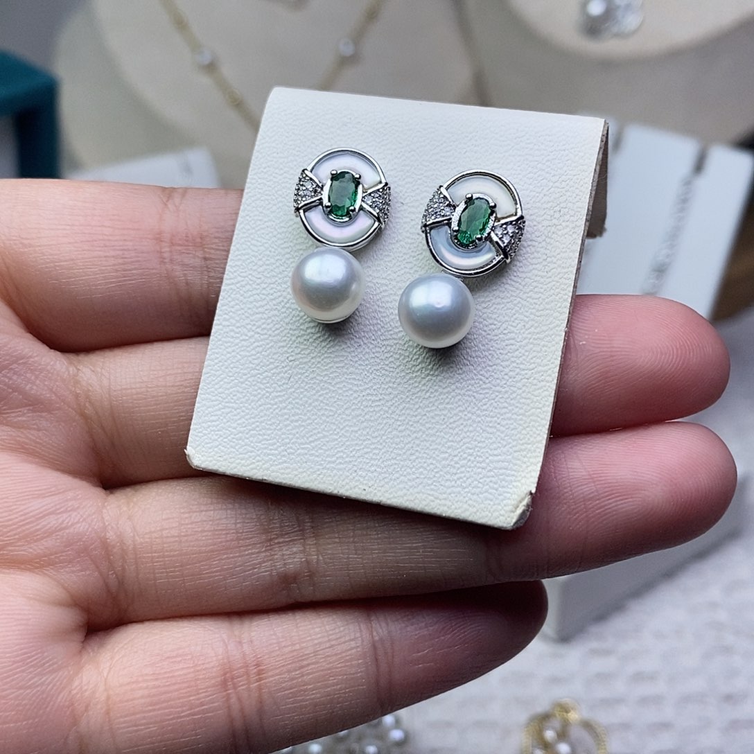 淡水珍珠耳饰银S925镶嵌