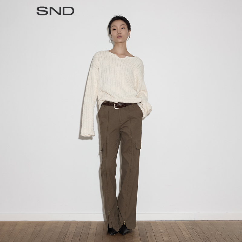 【DEFYNITION 设计师品牌】SND AW25 斜纹微喇拉链长裤女款