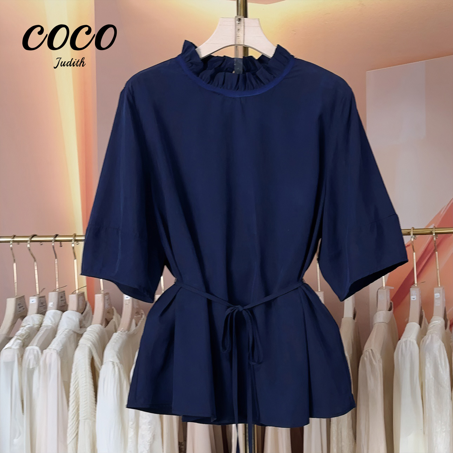 现货【RG310】系带收腰显瘦衬衫女士衬衣2025年夏季宽松小众上衣