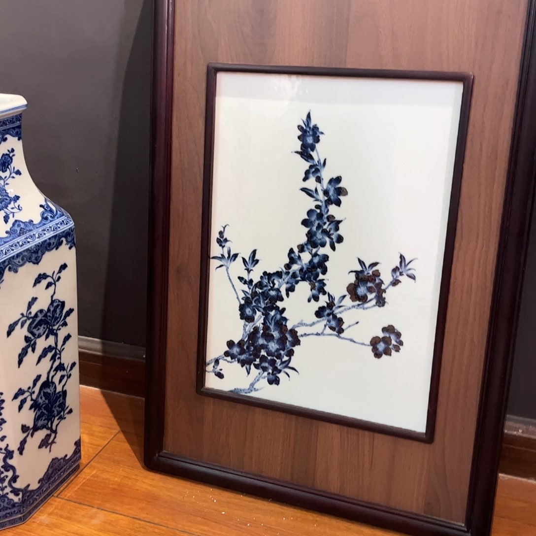瓷片风*花卉青花瓷版画手绘