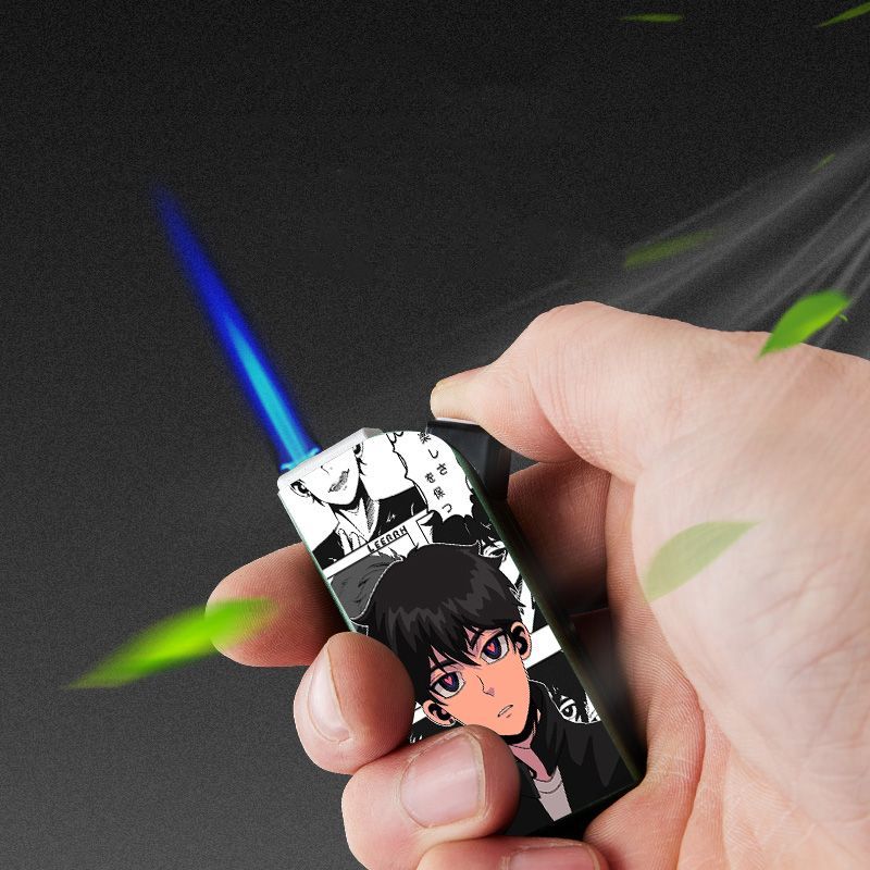 动漫创意充气打火机蓝焰直冲防风个性网红高颜值男友循环使用