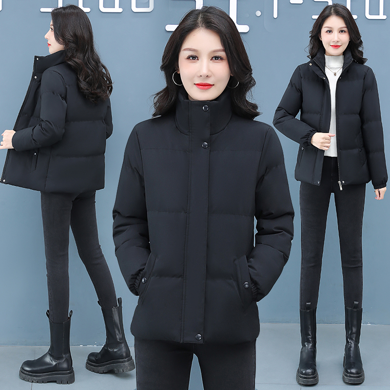 立领短款POLO领适中女加绒加厚款长袖棉衣棉袄冬季外套棉服直筒型