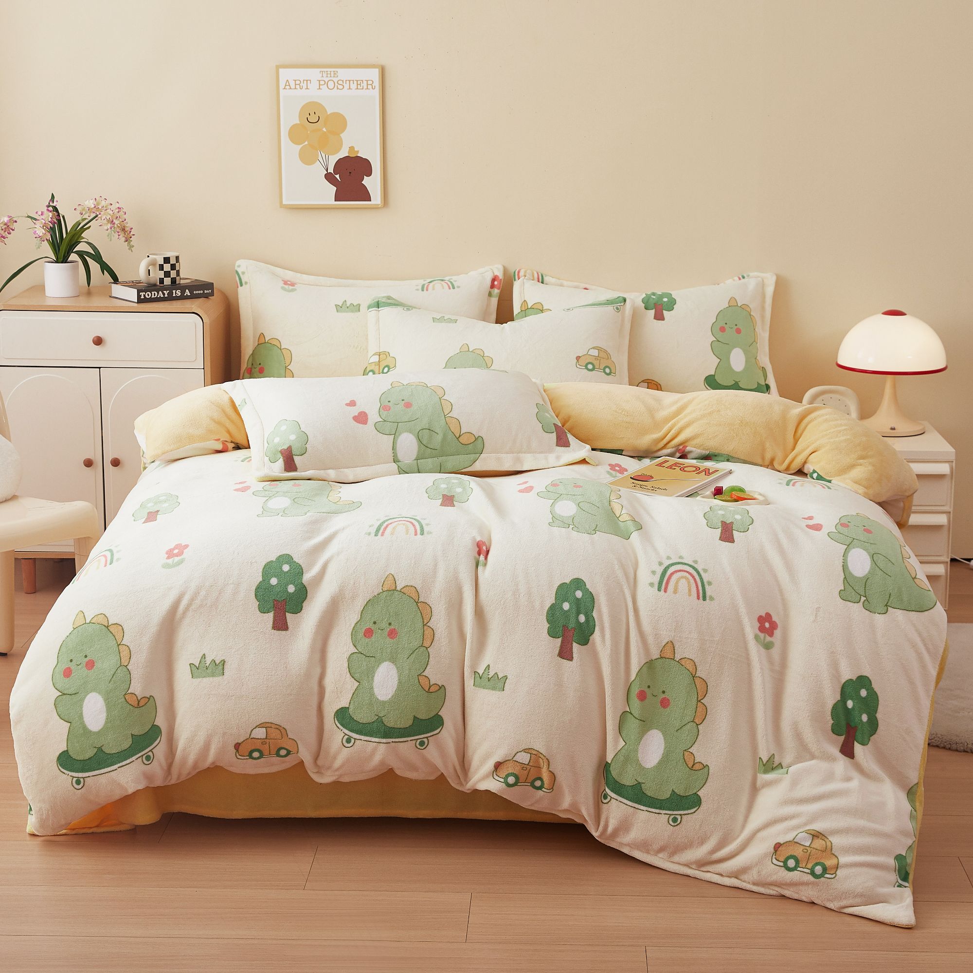 小清新牛奶绒四件套