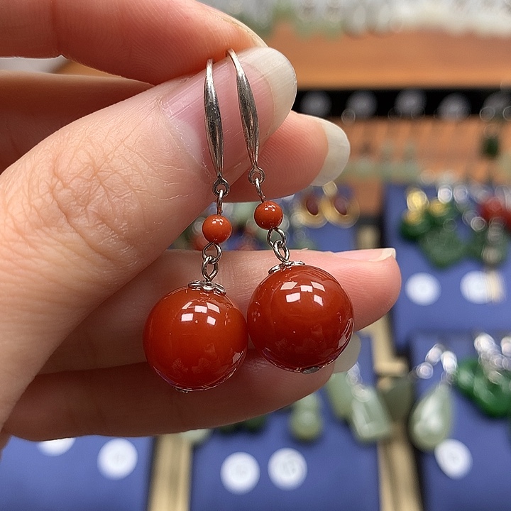 玛瑙/玉髓银S925镶嵌耳环12左右