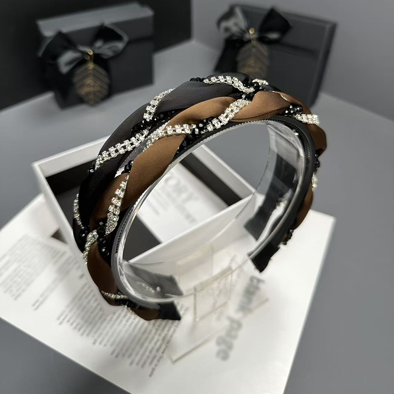 优雅高颅顶水钻发箍女通勤外出气质发卡头箍轻奢镶钻麻花时尚发夹