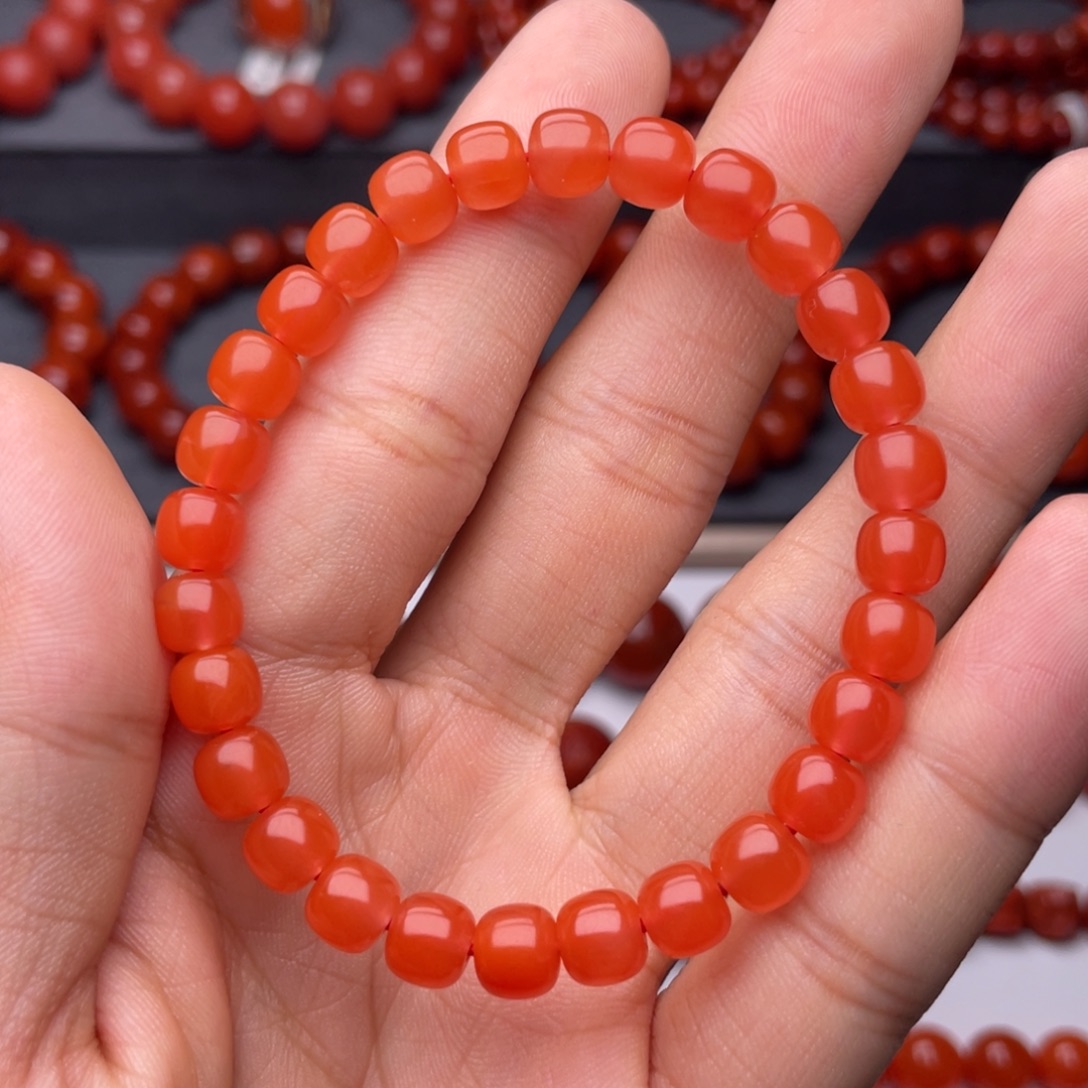 南红玛瑙未镶嵌手串H7mm顶品保山杨柳冰红老型手串