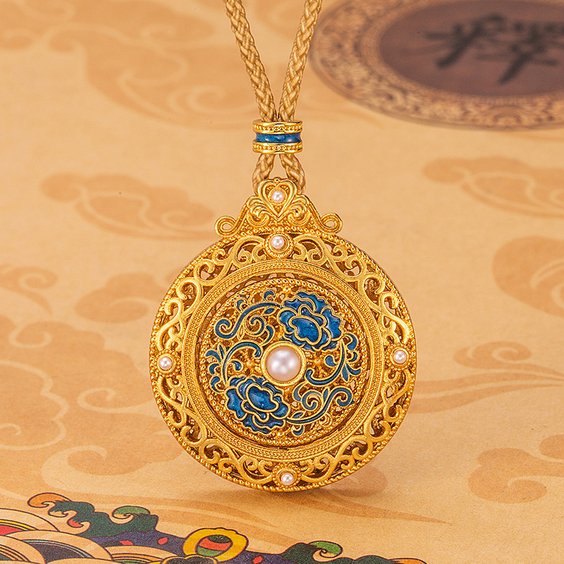 铜珐琅项链 新中式可转动八宝罗盘项链本命年属马女士必备品