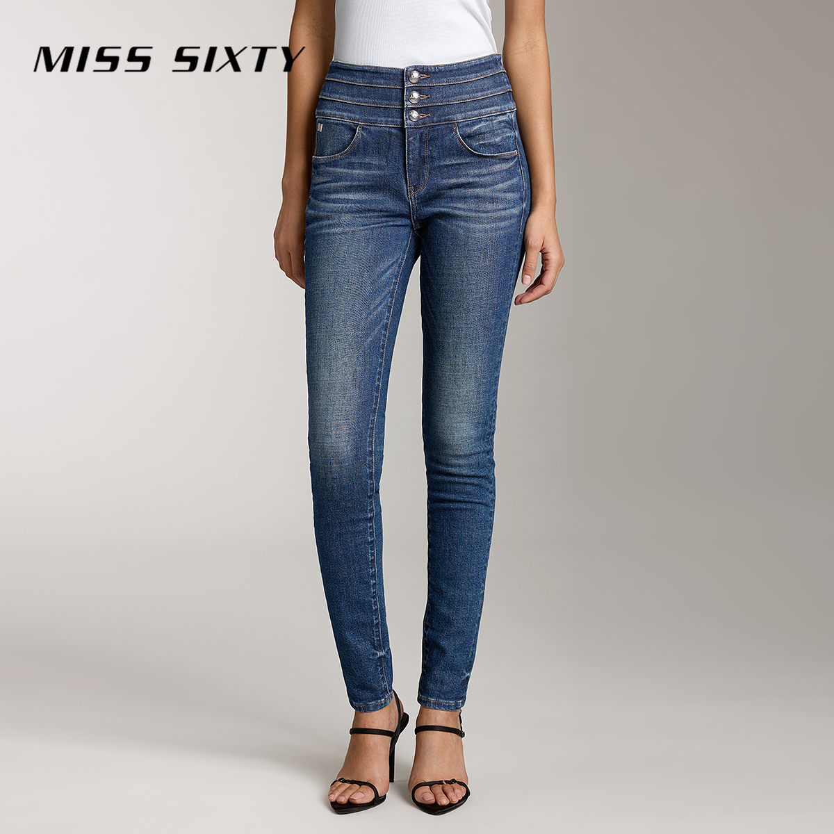 【进口牛仔面料】Miss Sixty牛仔裤女三环高腰铅笔裤