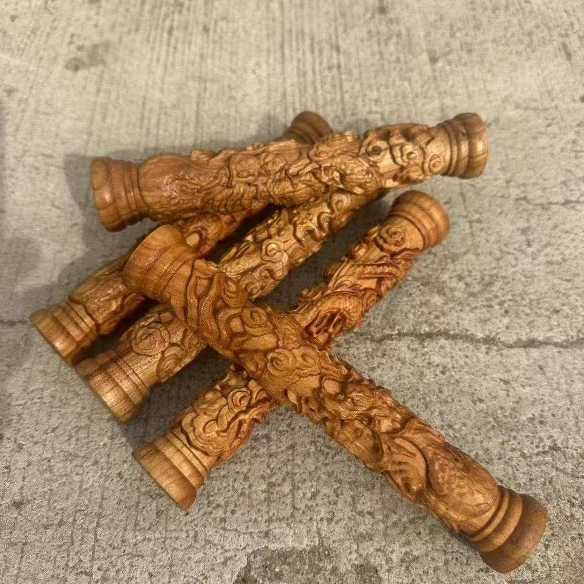 正宗天然东南枝老桃树木盘龙柱盘玩镇尺手把件护主平安招财纳福