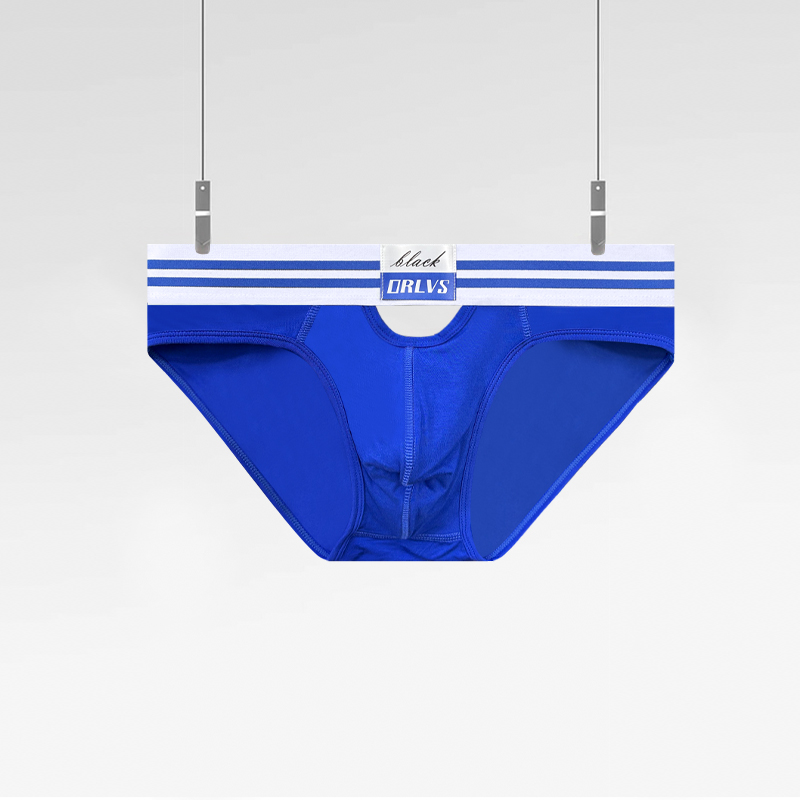 健身教练内裤破洞性感男士海蓝条纹三角裤透气内裤直男内裤头底裤