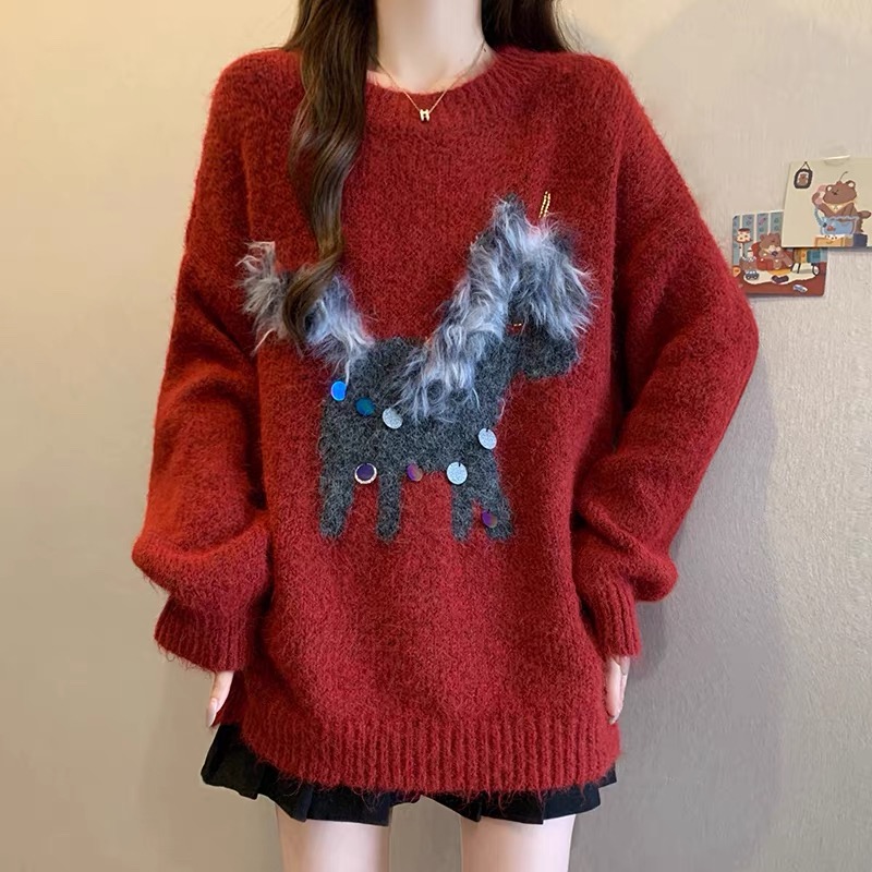 [DARUI]2025年正肩针织毛衣女秋冬新款洋气减龄上衣2065