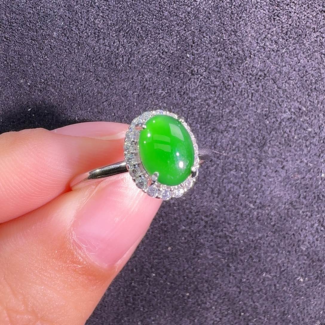 翡翠银S925镶嵌戒指蛋面