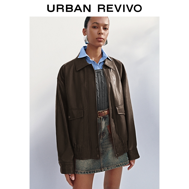UR2025秋季新款女装复古休闲摩登质感PU棉服外套UYV150033+