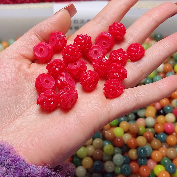 吊坠菩提根/象牙果红色莲花6个