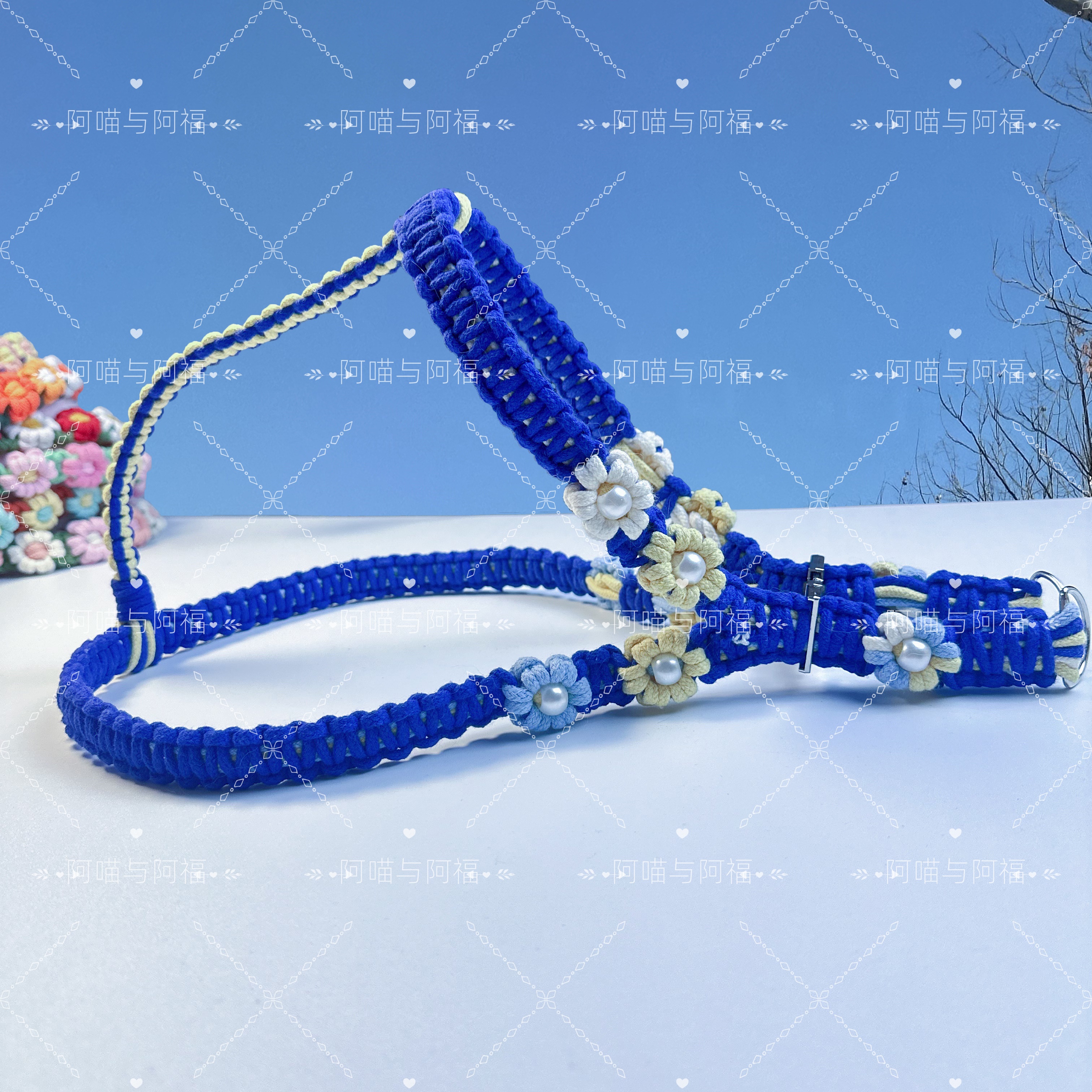 成品花花胸背手工编织DIY设计宠物狗狗猫猫通用结实耐用好看美观