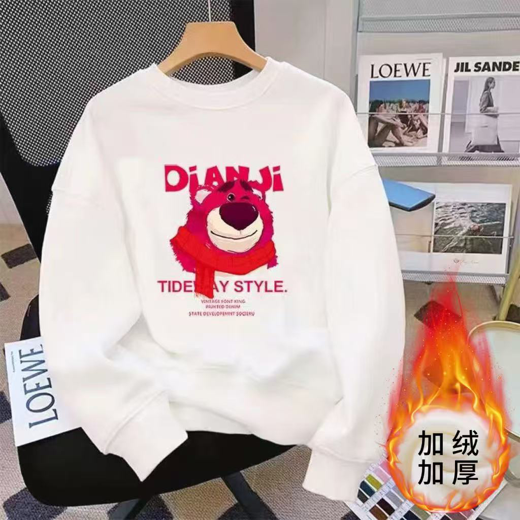 Di草莓熊加厚2025年新款男女同款秋冬情侣宽松圆领百搭保暖卫衣