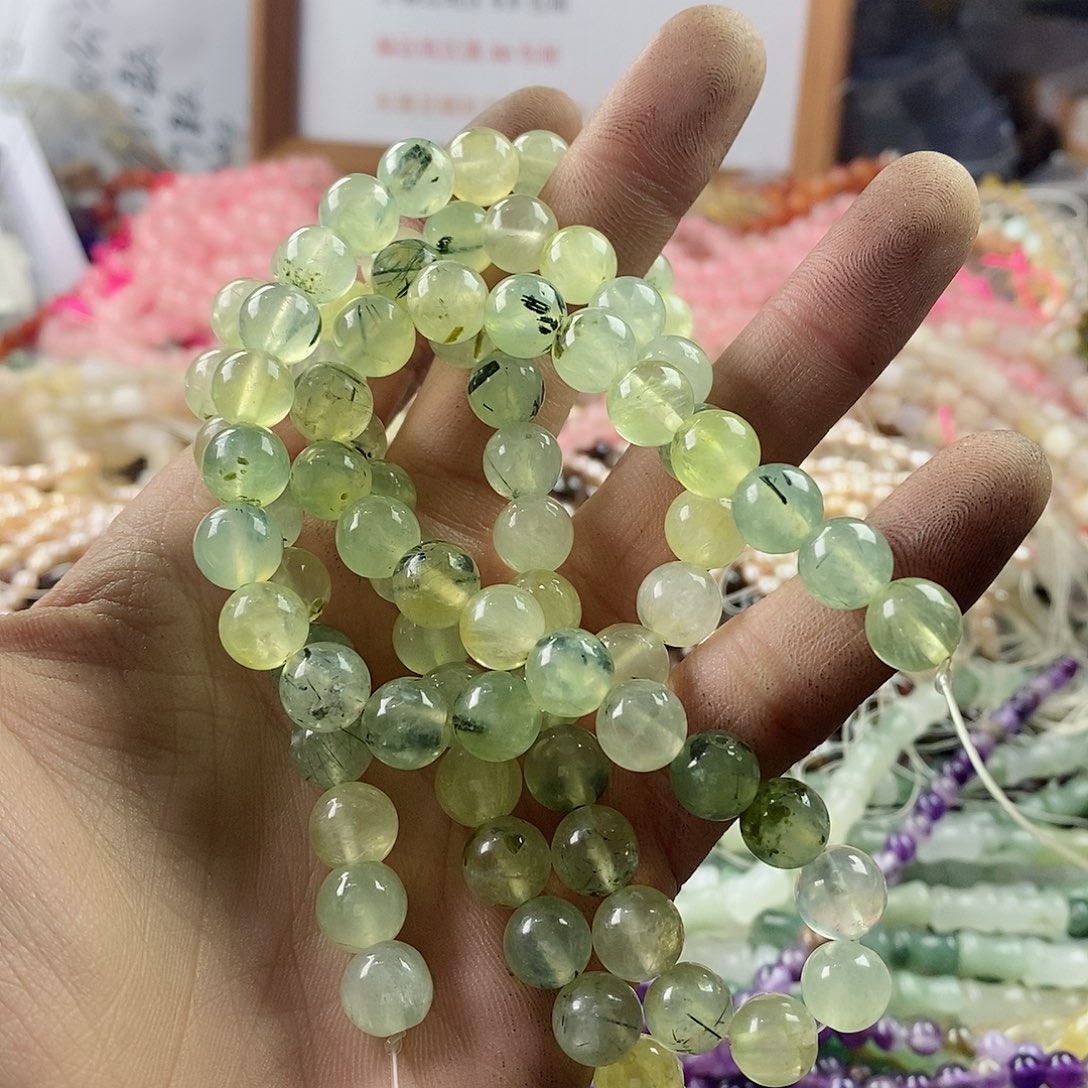 玛瑙/玉髓珠宝半成品银S925镶嵌一条天然9mm葡萄石