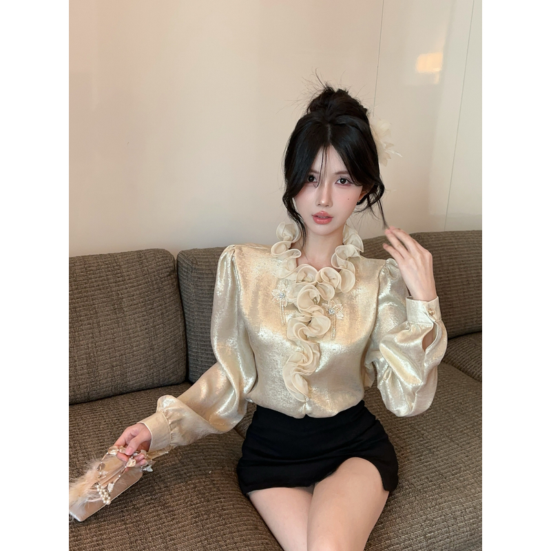 法式气质花边别致上衣宽松衬衫上衣2025早春新款设计感别致小衫女