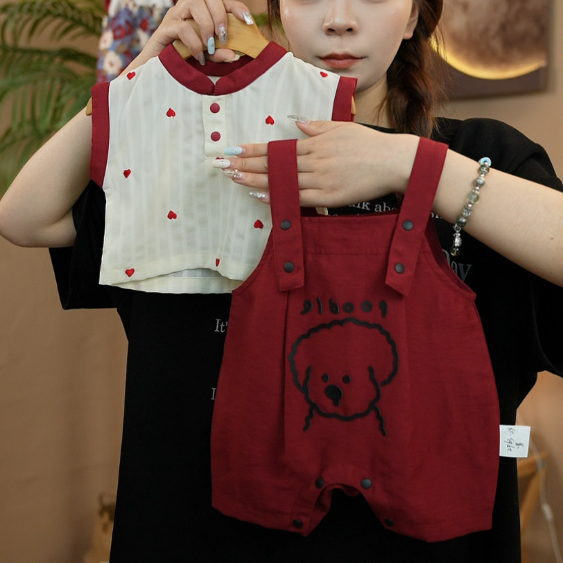 夏季新款休闲套头通用爬服哈衣婴儿幼儿背带裤薄款男女宝宝