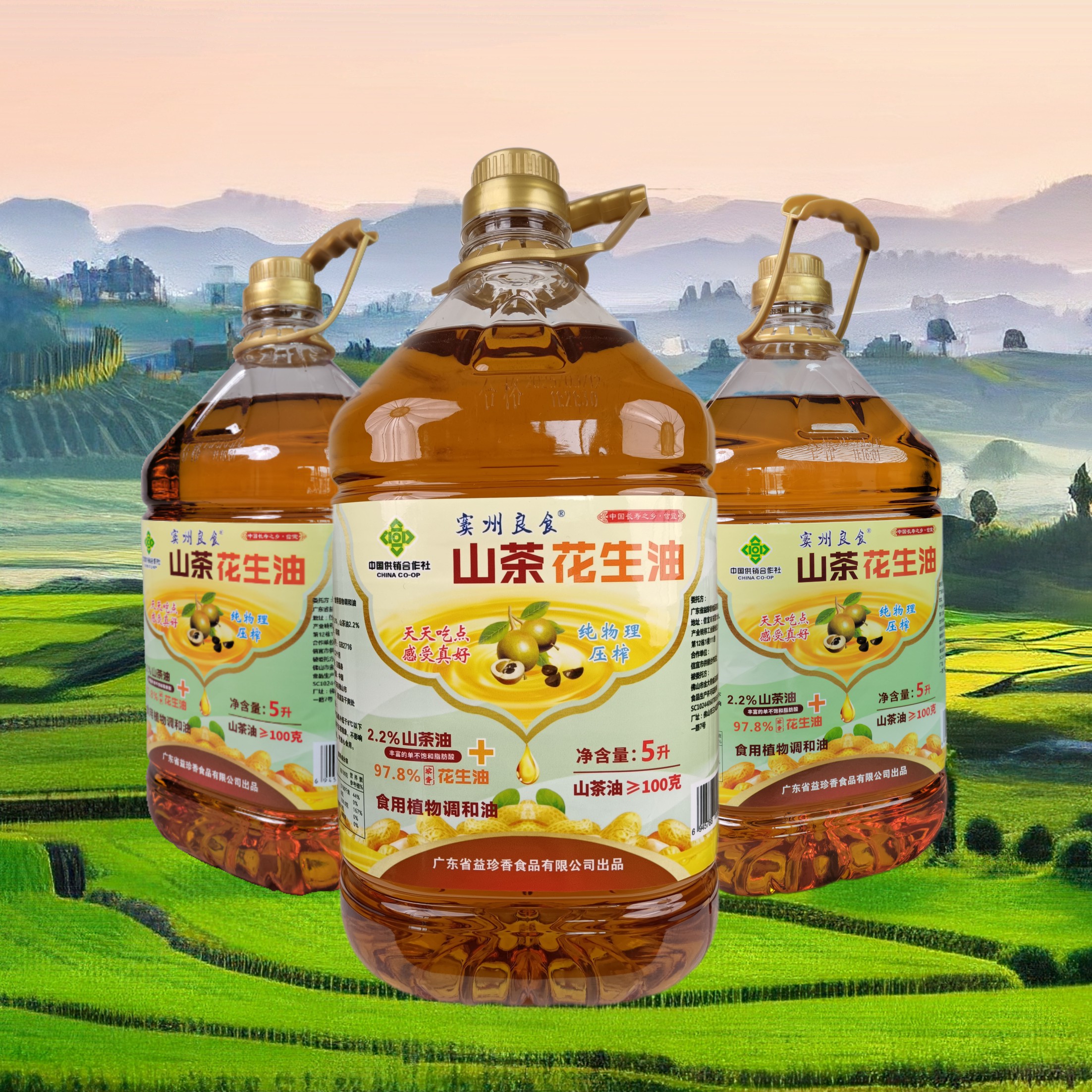 窦州良食家用炒菜健康物理压榨山茶花生油桶装食用油5升