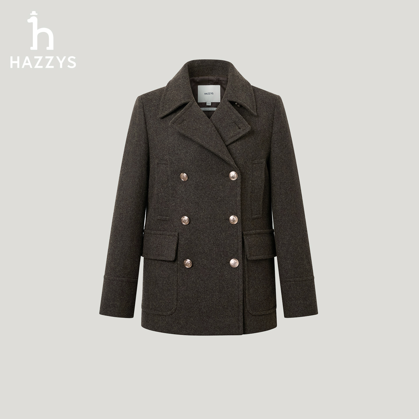 【商场同款】HAZZYS哈吉斯秋冬女士英伦风毛呢大衣休闲时尚羊毛外套