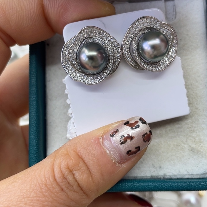 海水珍珠耳饰银S925镶嵌