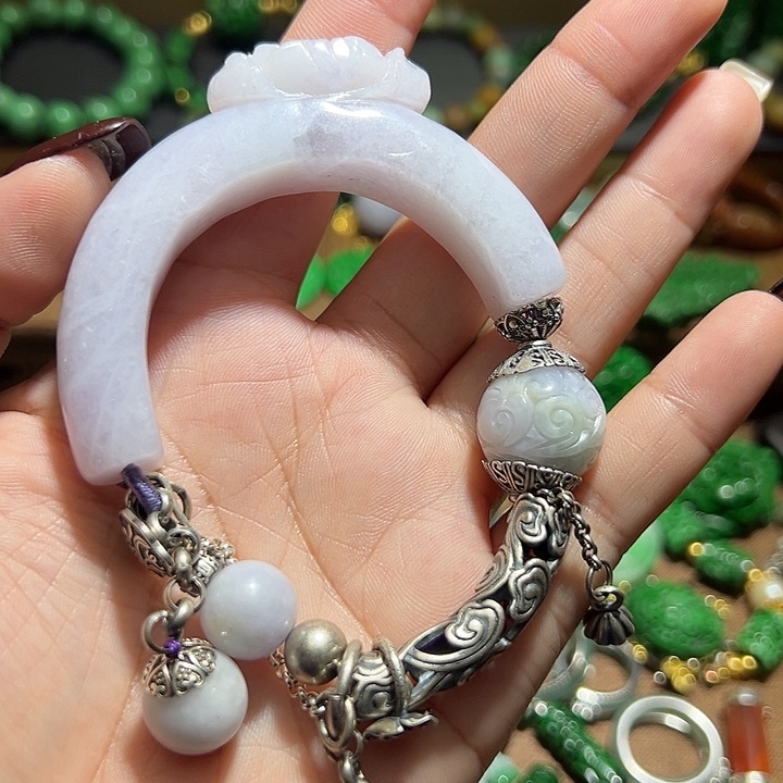 翡翠手串银S925镶嵌翡翠手串