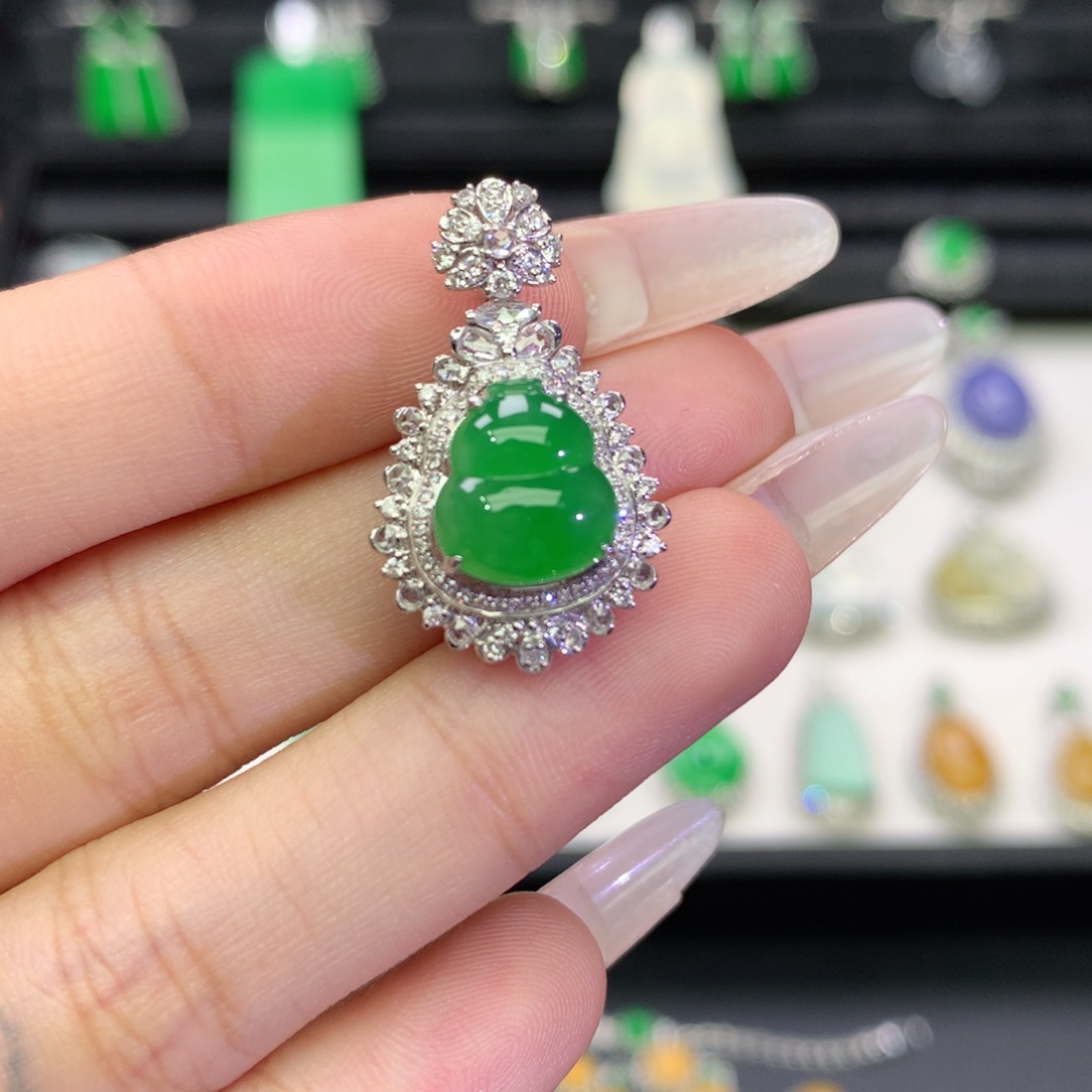 翡翠18K金镶嵌吊坠(不含链)